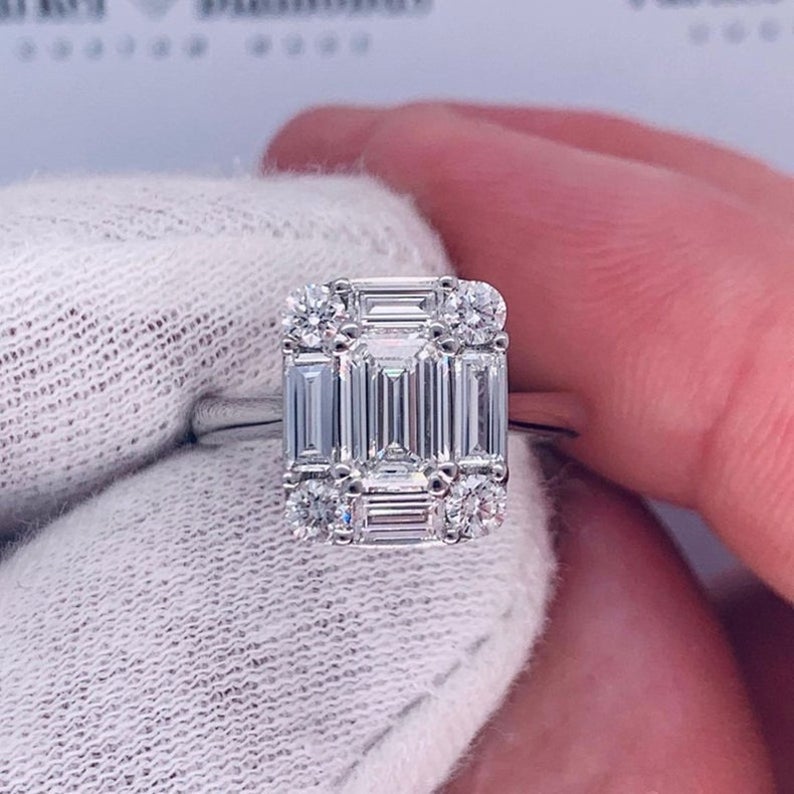 1 CT Emerald Cut Diamond 925 Sterling Silver Halo Anniversary Gift Ring For Her