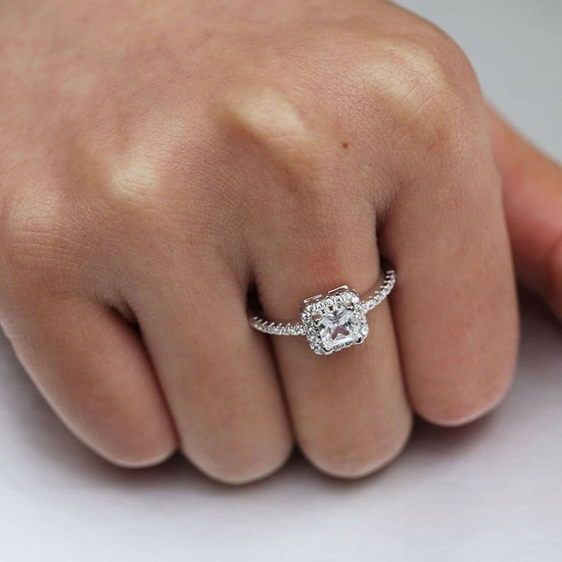 1.5 CT Princess Cut Diamond 925 Sterling Silver Halo Wedding Ring