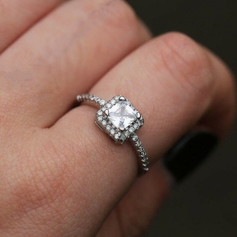 1.5 CT Princess Cut Diamond 925 Sterling Silver Halo Wedding Ring