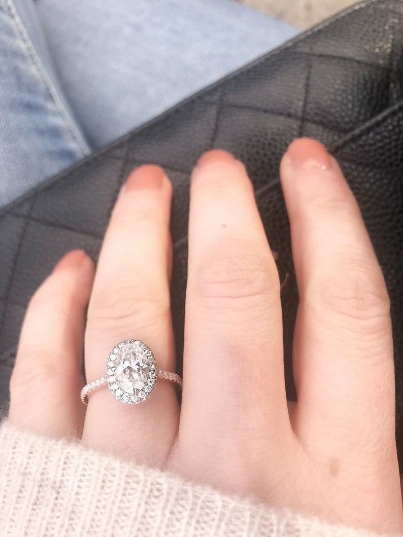 1.5 CT Oval Cut Diamond Rose Gold Over On 925 Sterling Silver Halo Anniversary Ring
