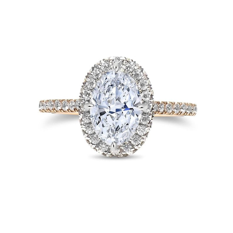 1.5 CT Oval Cut Diamond Rose Gold Over On 925 Sterling Silver Halo Anniversary Ring