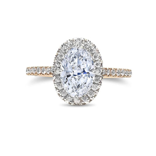 1.5 CT Oval Cut Diamond Rose Gold Over On 925 Sterling Silver Halo Anniversary Ring