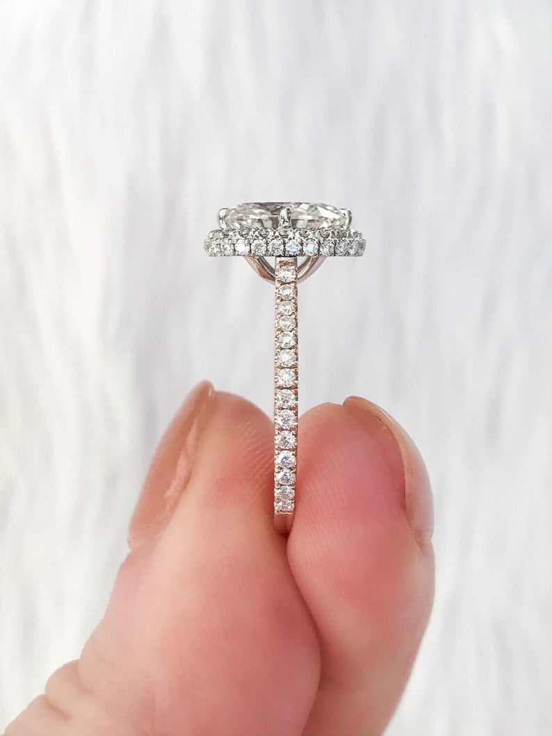 1.5 CT Oval Cut Diamond Rose Gold Over On 925 Sterling Silver Halo Anniversary Ring