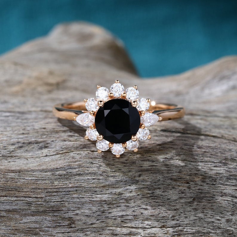 2 CT Round Cut Black onyx Diamond Rose Gold Over On 925 Sterling Silver Anniversary Ring Gift For Women