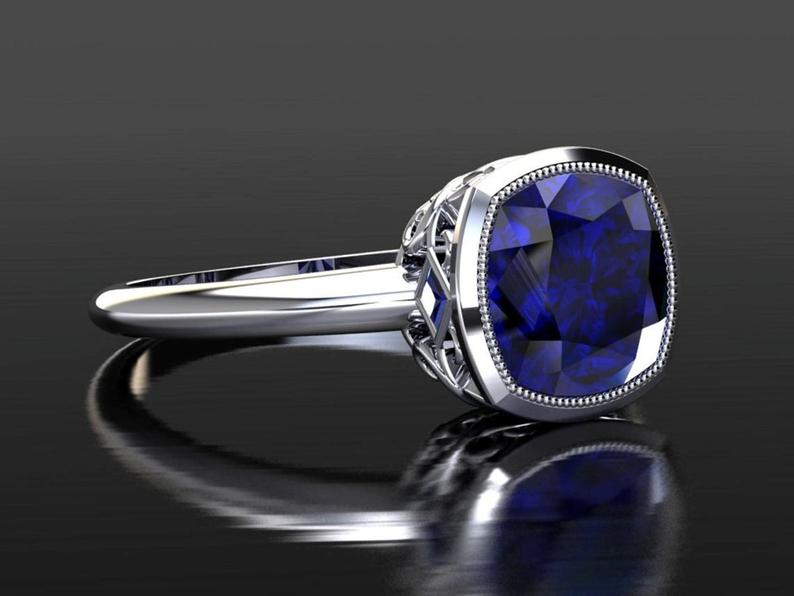 Carat Cushion Cut Sapphire Rings CT Cushion Cut Blue Sapphire