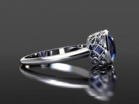 1 CT Cushion Cut Blue Sapphire Diamond White Gold Over On 925 Sterling Silver Solitaire With Accents Ring