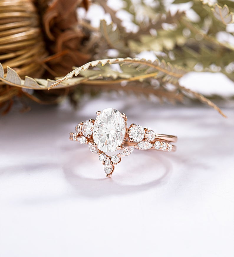 CT Oval Cut Diamond Rose Gold Over On 925 Sterling Silver