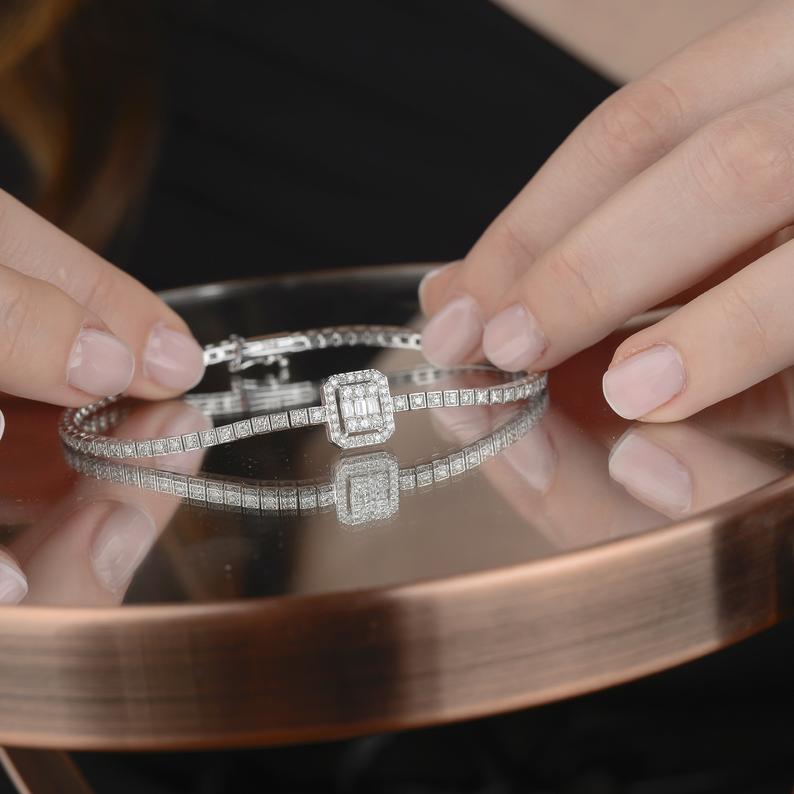 7.50 Ct Brilliant Cut Diamond 925 Sterling Silver Solitaire Engagement Women's Tennis Bracelet