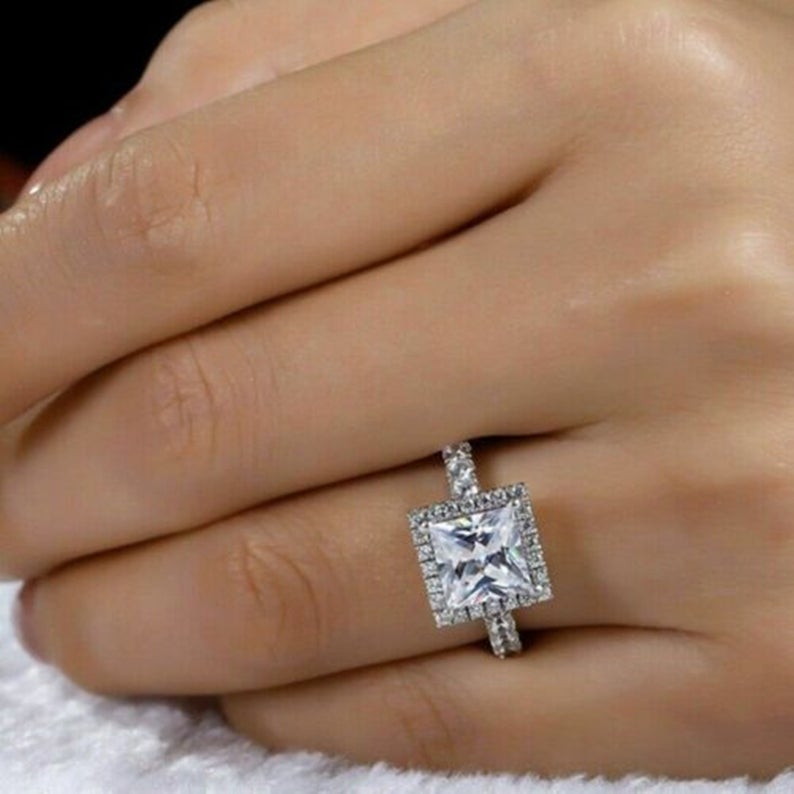 1 CT Princess Cut CZ Diamond 925 Sterling Silver Halo Engagement Ring