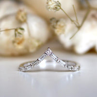 1.20 Ct Baguette Cut Diamond 925 Sterling Silver V Shape Engagement Band Ring