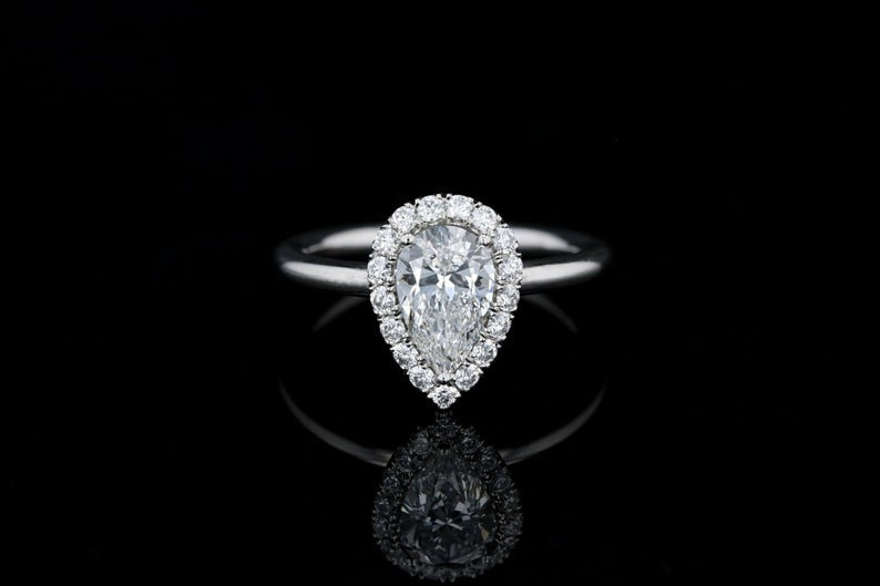 1 CT Pear Cut Diamond 925 Sterling Silver Halo Women Engagement Ring