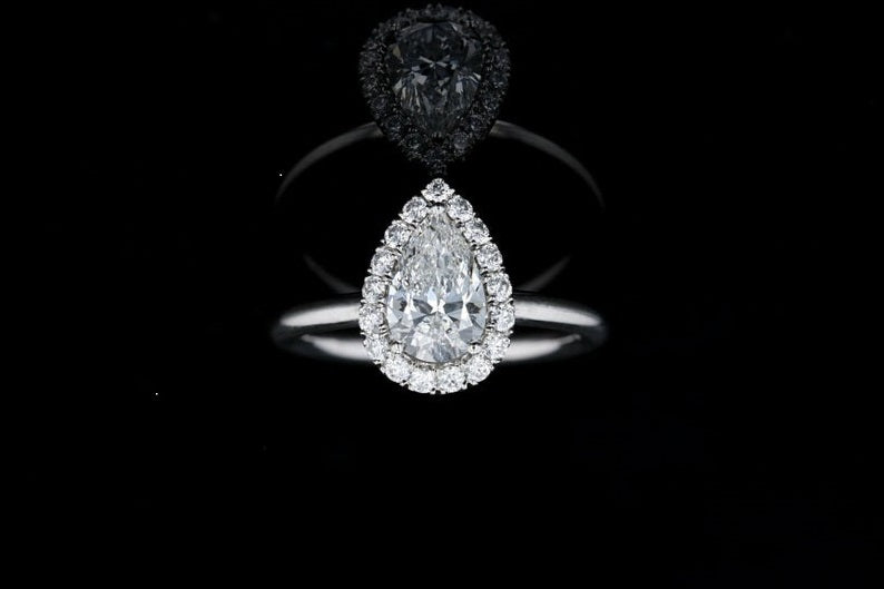 1 CT Pear Cut Diamond White Gold Over On 925 Sterling Silver Halo Wedding Ring