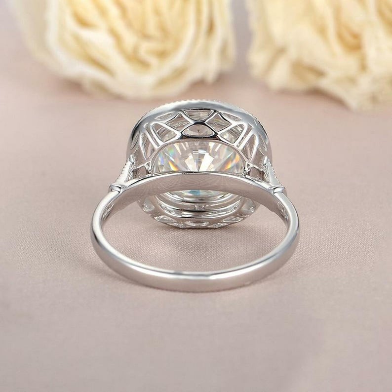 2 CT Cushion Cut Diamond 925 Sterling Silver Halo Engagement Ring