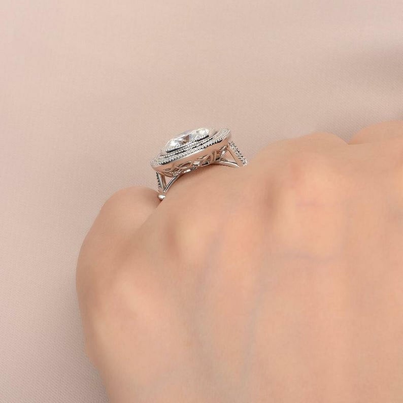 2 CT Cushion Cut Diamond 925 Sterling Silver Halo Engagement Ring