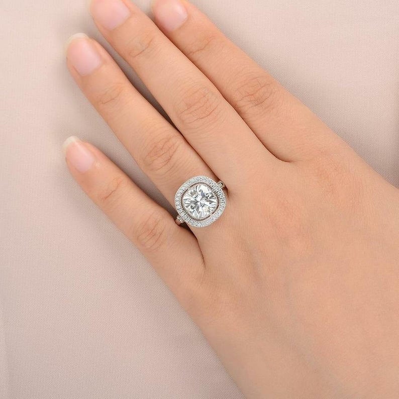 2 CT Cushion Cut Diamond 925 Sterling Silver Halo Engagement Ring
