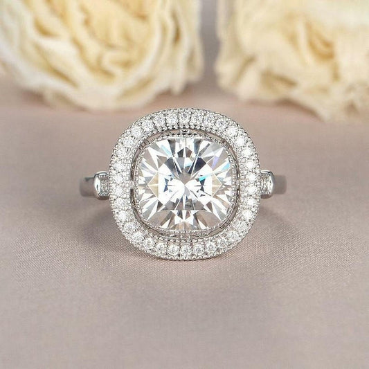 2 CT Cushion Cut Diamond 925 Sterling Silver Halo Engagement Ring