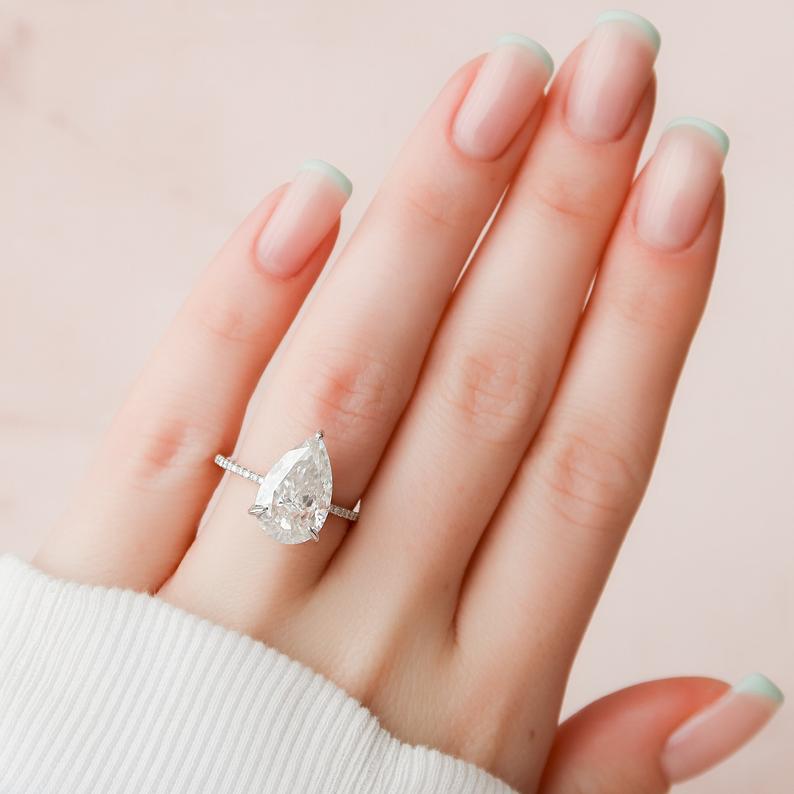 5 CT Pear Cut Diamond 925 Sterling Silver Solitaire With Accents Ring