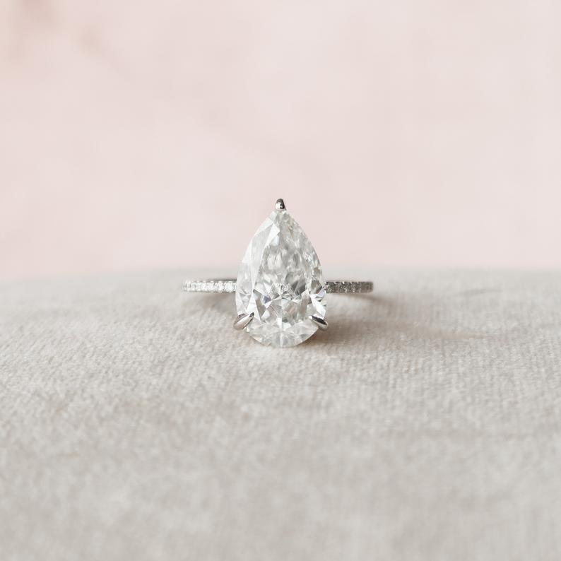 5 CT Pear Cut Diamond 925 Sterling Silver Solitaire With Accents Ring