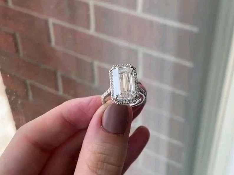 2 CT Emerald Cut Diamond 925 Sterling Silver Halo Women Wedding Ring
