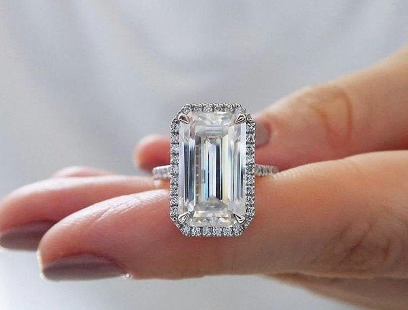 2 CT Emerald Cut Diamond 925 Sterling Silver Halo Women Wedding Ring