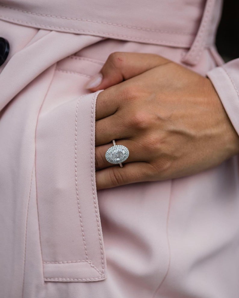 3.50 Ct Oval Cut Diamond White Gold Over On 925 Sterling Silver Double Halo Engagement Ring
