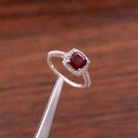 1 CT Cushion Cut Red Garnet White Gold Over On 925 Sterling Silver Halo Wedding Ring