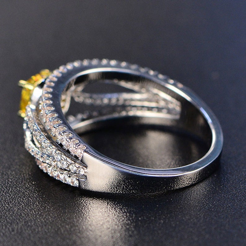2.50 CT Cushion Cut Citrine Diamond Two-Tone Gold Over On 925 Sterling Silver Halo Wedding Ring