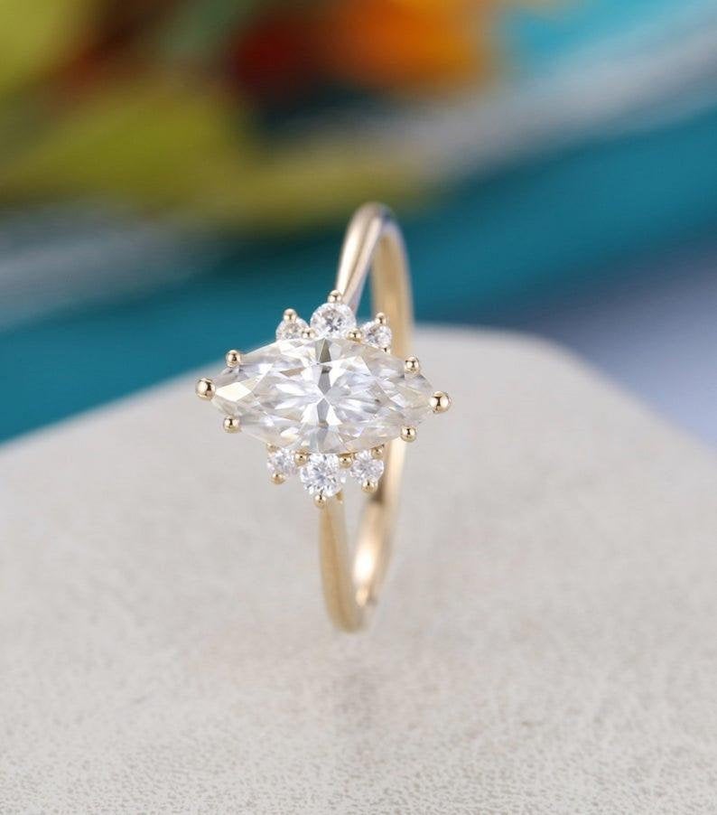 2.70 CT Marquise cut Diamond Yellow Gold Over On 925 Sterling Silver Wedding Ring For Her - atjewels.in