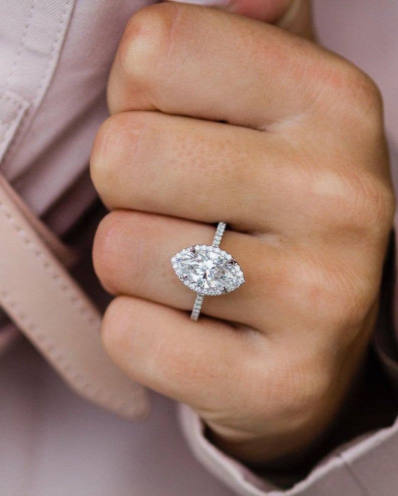2.25 Ct Marquise Cut Diamond White Gold Over On 925 Sterling Silver Halo Engagement Ring