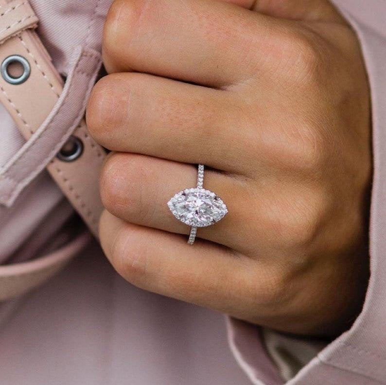 2.25 Ct Marquise Cut Diamond White Gold Over On 925 Sterling Silver Halo Engagement Ring