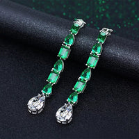 4.50 Ct Pear & Marquise Cut Green Emerald Teardrop Dangle Earrings In 925 Sterling Silver