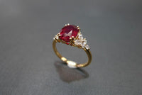 1 CT Oval Cut Ruby Diamond Yellow Gold Over On 925 Sterling Silver Solitaire With Accents Ring
