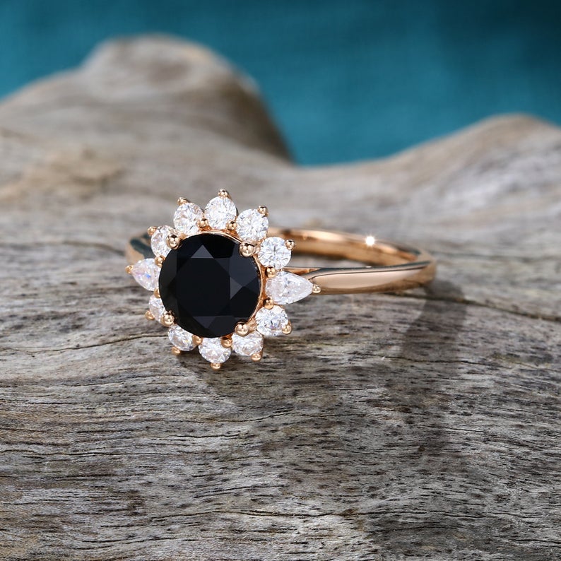 2 CT Round Cut Black onyx Diamond Rose Gold Over On 925 Sterling Silver Anniversary Ring Gift For Women