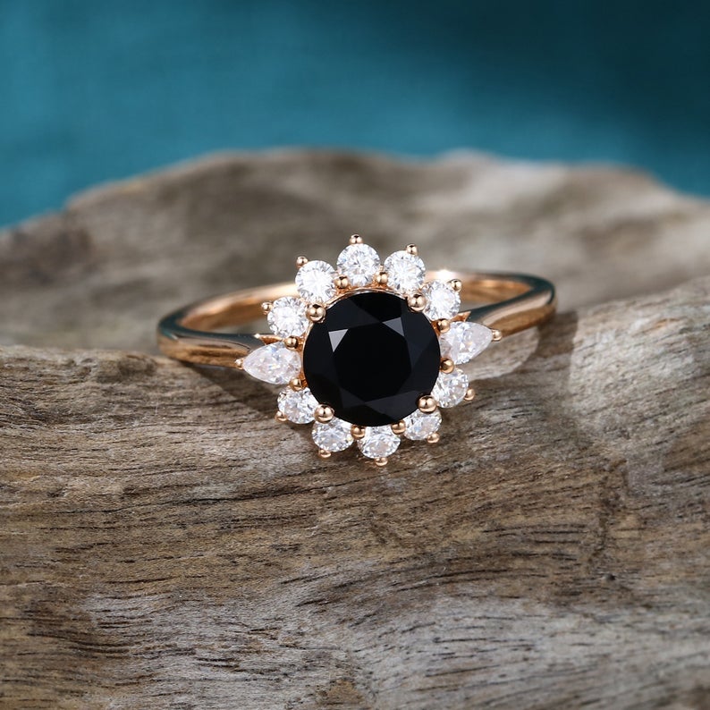 2 CT Round Cut Black onyx Diamond Rose Gold Over On 925 Sterling Silver Anniversary Ring Gift For Women