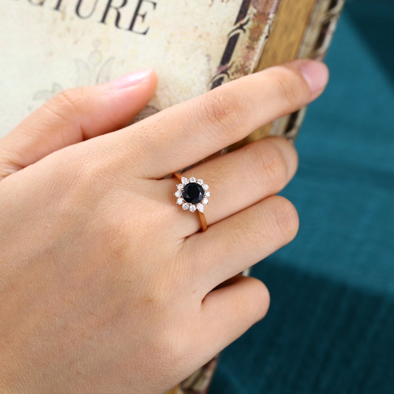 2 CT Round Cut Black onyx Diamond Rose Gold Over On 925 Sterling Silver Anniversary Ring Gift For Women