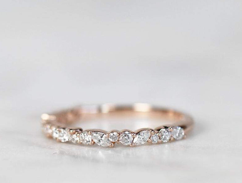 1 CT Marquise & Round Cut Diamond Rose Gold Over On 925 Sterling Silver Womens Half Eternity Wedding Band Ring - atjewels.in