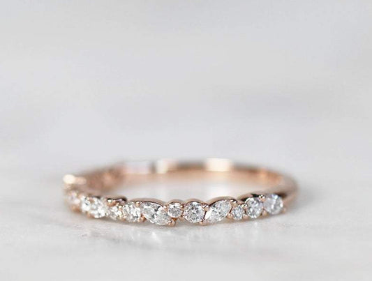 1 CT Marquise & Round Cut Diamond Rose Gold Over On 925 Sterling Silver Womens Half Eternity Wedding Band Ring - atjewels.in