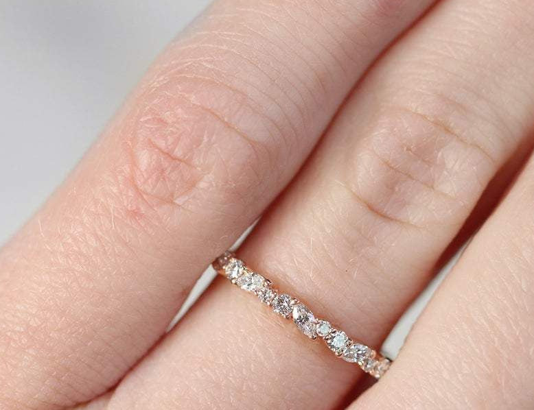 1 CT Marquise & Round Cut Diamond Rose Gold Over On 925 Sterling Silver Womens Half Eternity Wedding Band Ring - atjewels.in