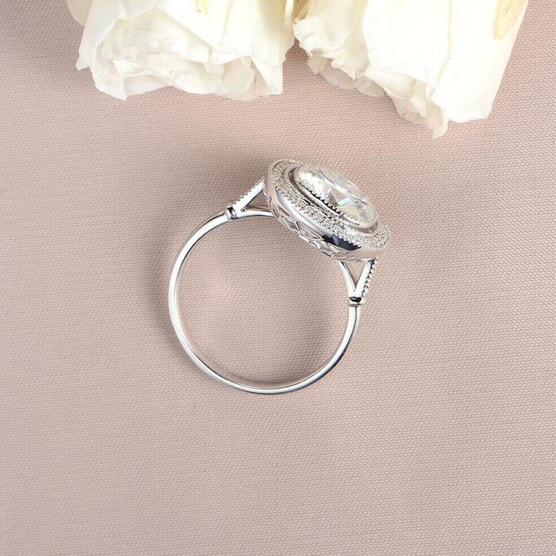 2 CT Cushion Cut Diamond 925 Sterling Silver Halo Engagement Ring