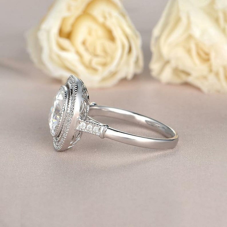 2 CT Cushion Cut Diamond 925 Sterling Silver Halo Engagement Ring
