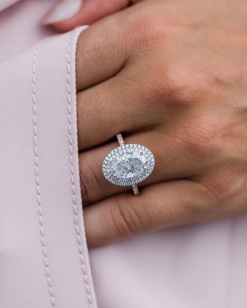 3.50 Ct Oval Cut Diamond White Gold Over On 925 Sterling Silver Double Halo Engagement Ring
