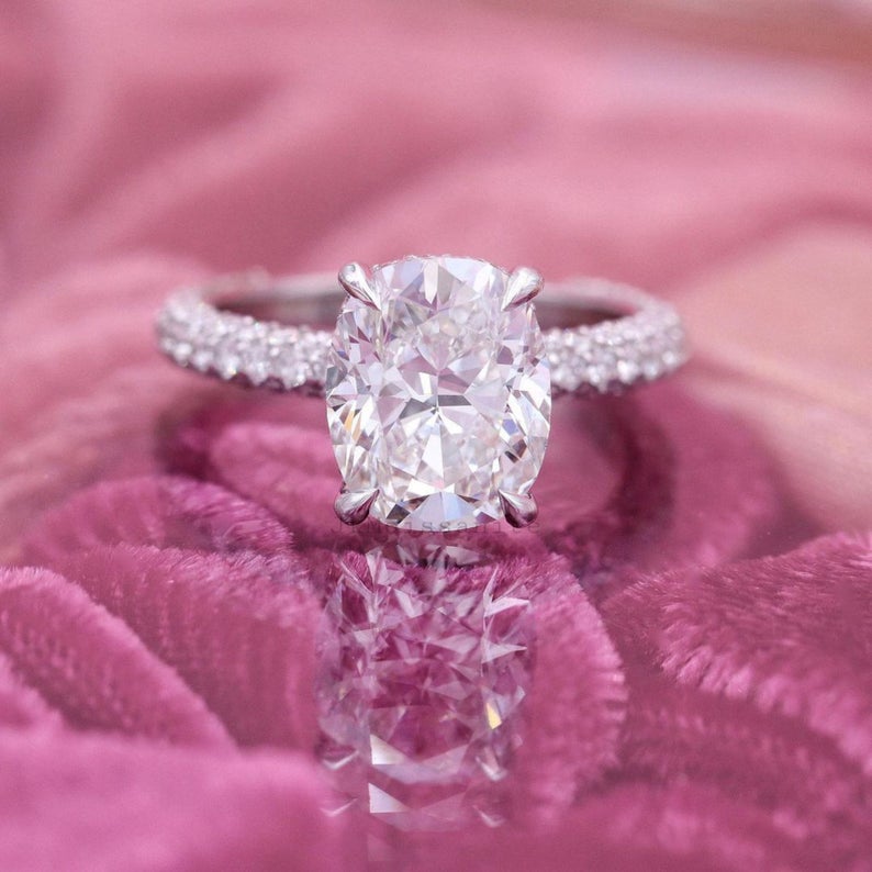 3 CT Oval Cut Diamond White Gold Over On 925 Sterling Silver Solitaire With Accents Ring
