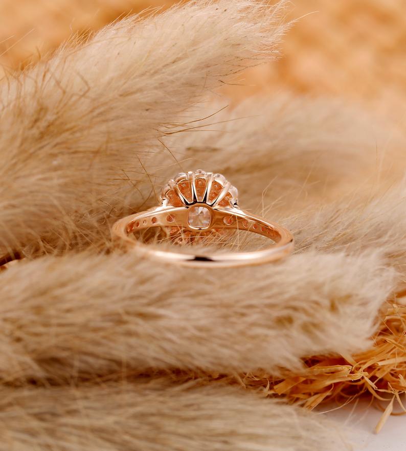 1 CT Cushion Cut Diamond Rose Gold Over On 925 Sterling Silver Halo Anniversary Ring