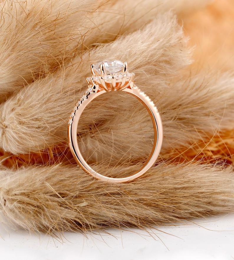 1 CT Cushion Cut Diamond Rose Gold Over On 925 Sterling Silver Halo Anniversary Ring