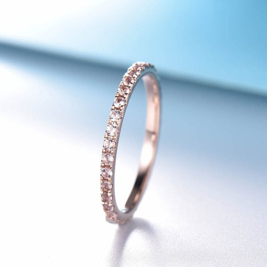1.20 CT Round Cut Morganite Rose Gold Over On 925 Sterling Silver Full Eternity Band Ring