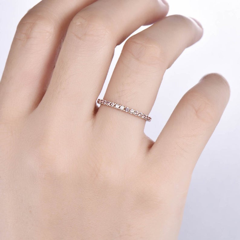 1.20 CT Round Cut Morganite Rose Gold Over On 925 Sterling Silver Full Eternity Band Ring