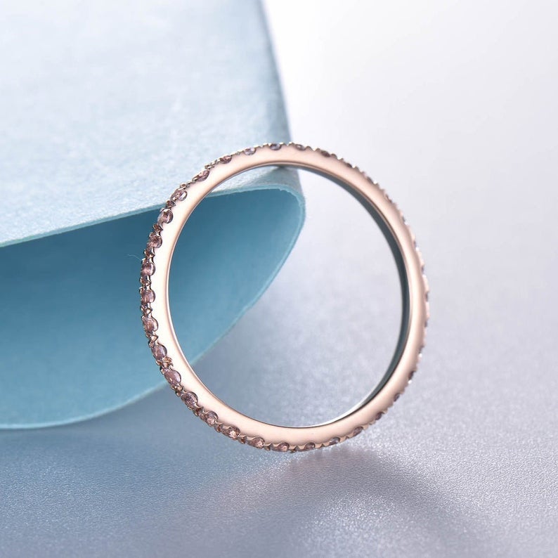 1.20 CT Round Cut Morganite Rose Gold Over On 925 Sterling Silver Full Eternity Band Ring