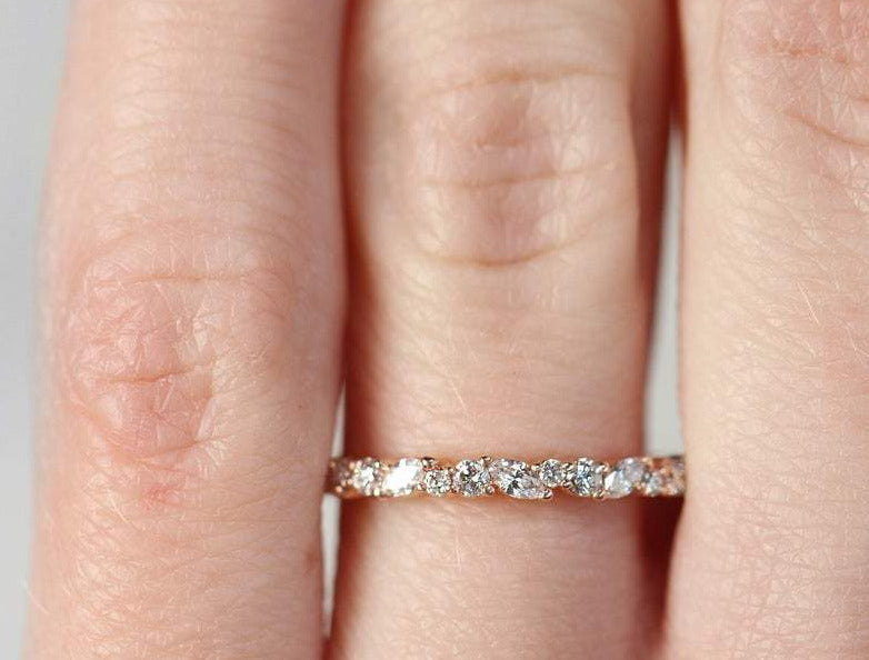 1 CT Marquise & Round Cut Diamond Rose Gold Over On 925 Sterling Silver Womens Half Eternity Wedding Band Ring - atjewels.in