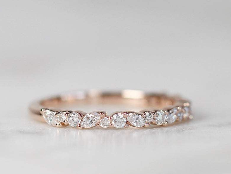 1 CT Marquise & Round Cut Diamond Rose Gold Over On 925 Sterling Silver Womens Half Eternity Wedding Band Ring - atjewels.in