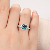 2 CT Cushion Cut London Blue Topaz Diamond 925 Sterling Silver Halo Wedding Ring